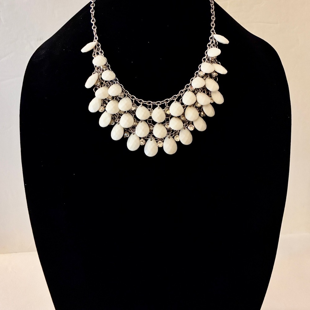 Vintage Bib Style Statement Necklace Cascading Lucite Beads with Rhinestones